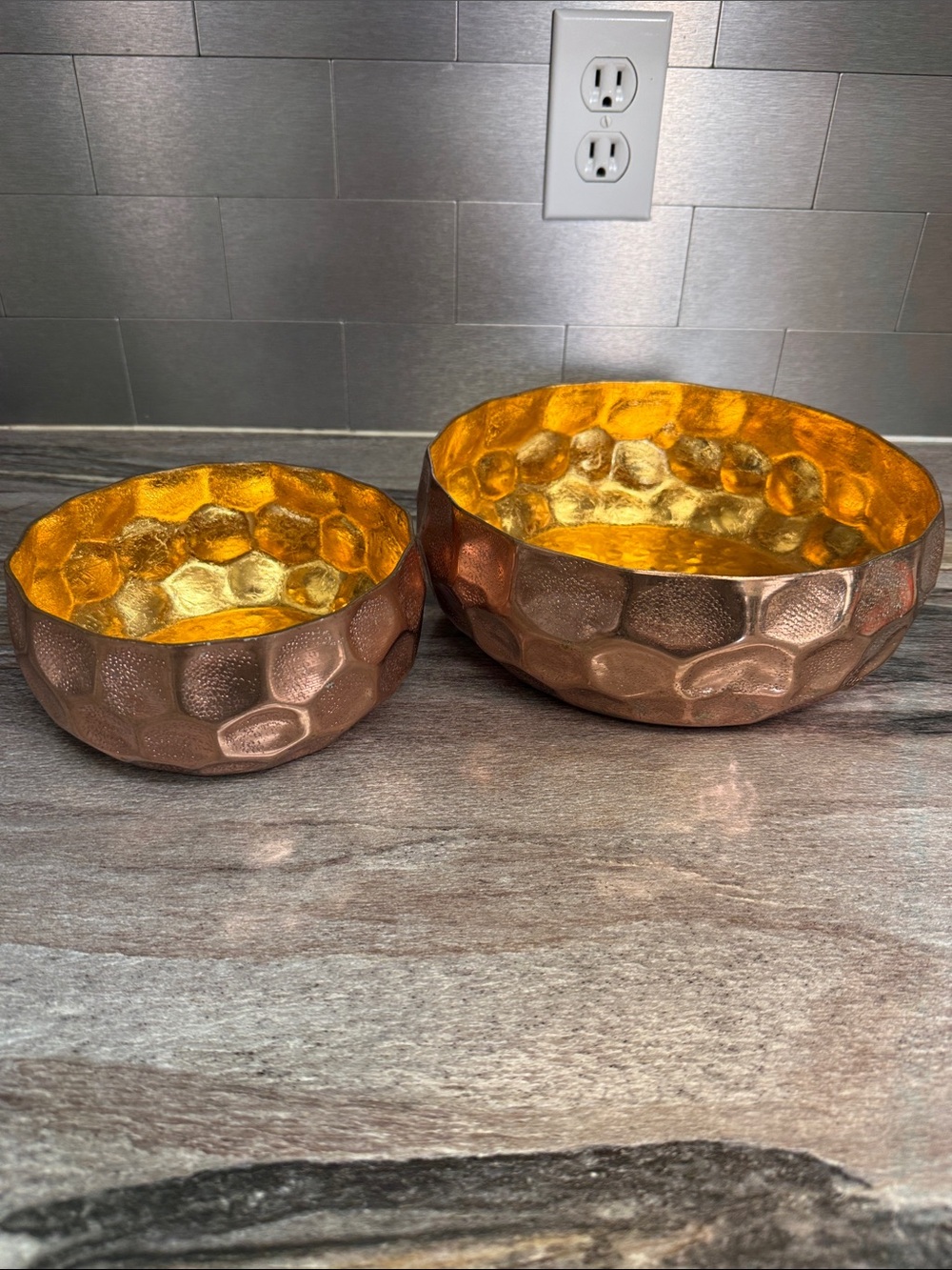 Textured Metallic Nesting Bowls - Copper and Gold